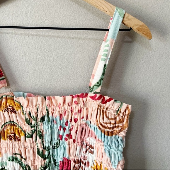 Paper Heart Linen-Blend Colorful Fruit Print Smocked Cropped Tank Top Medium NEW - Picture 2 of 8